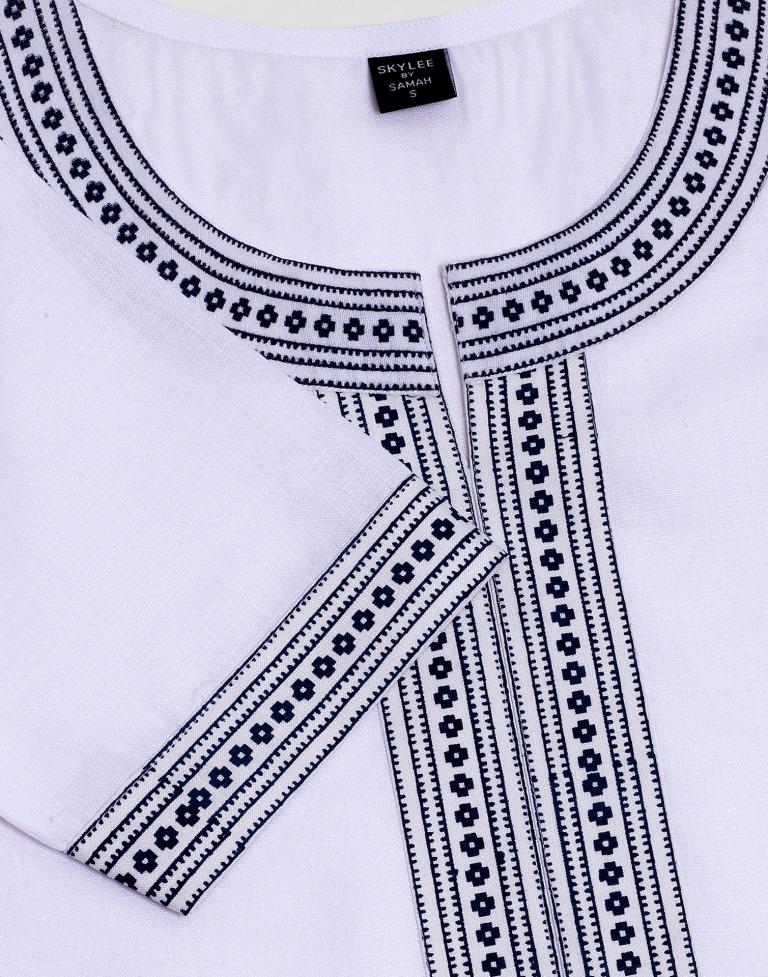 White Printed Cotton Straight Kurta With Pant