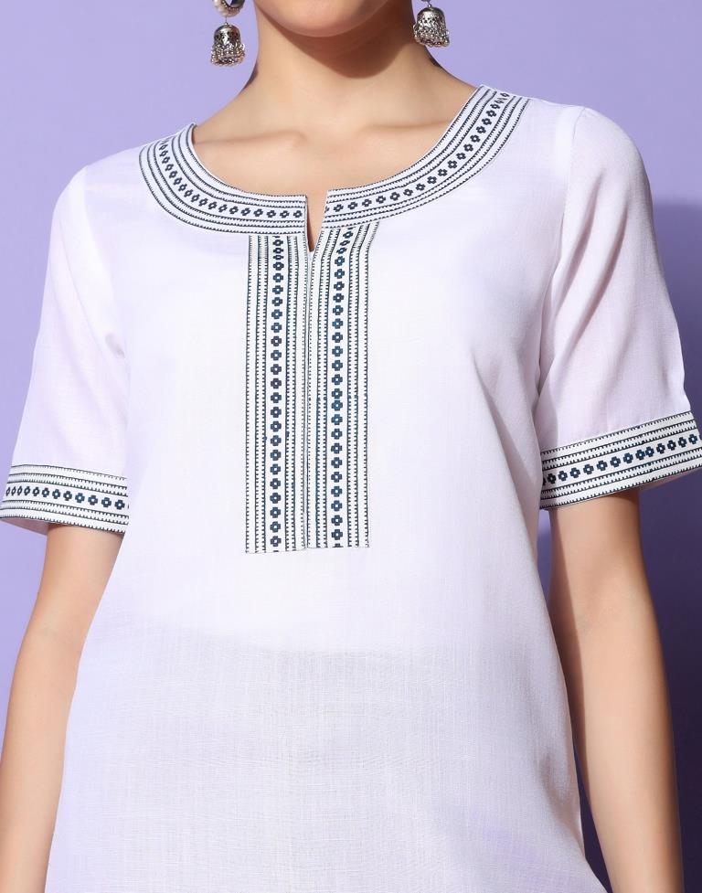 White Printed Cotton Straight Kurta With Pant