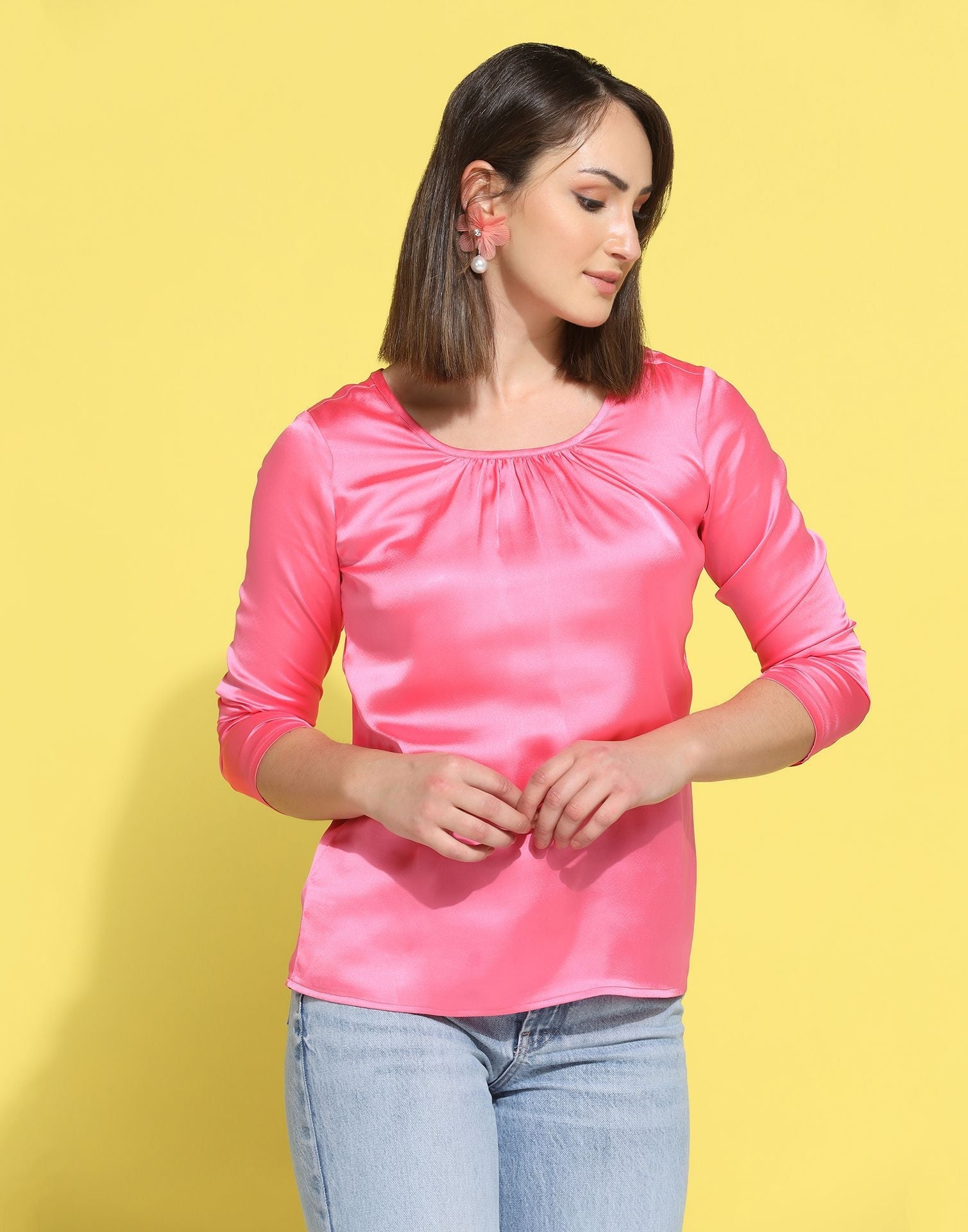 Pink Pleated Neck Top | Sudathi