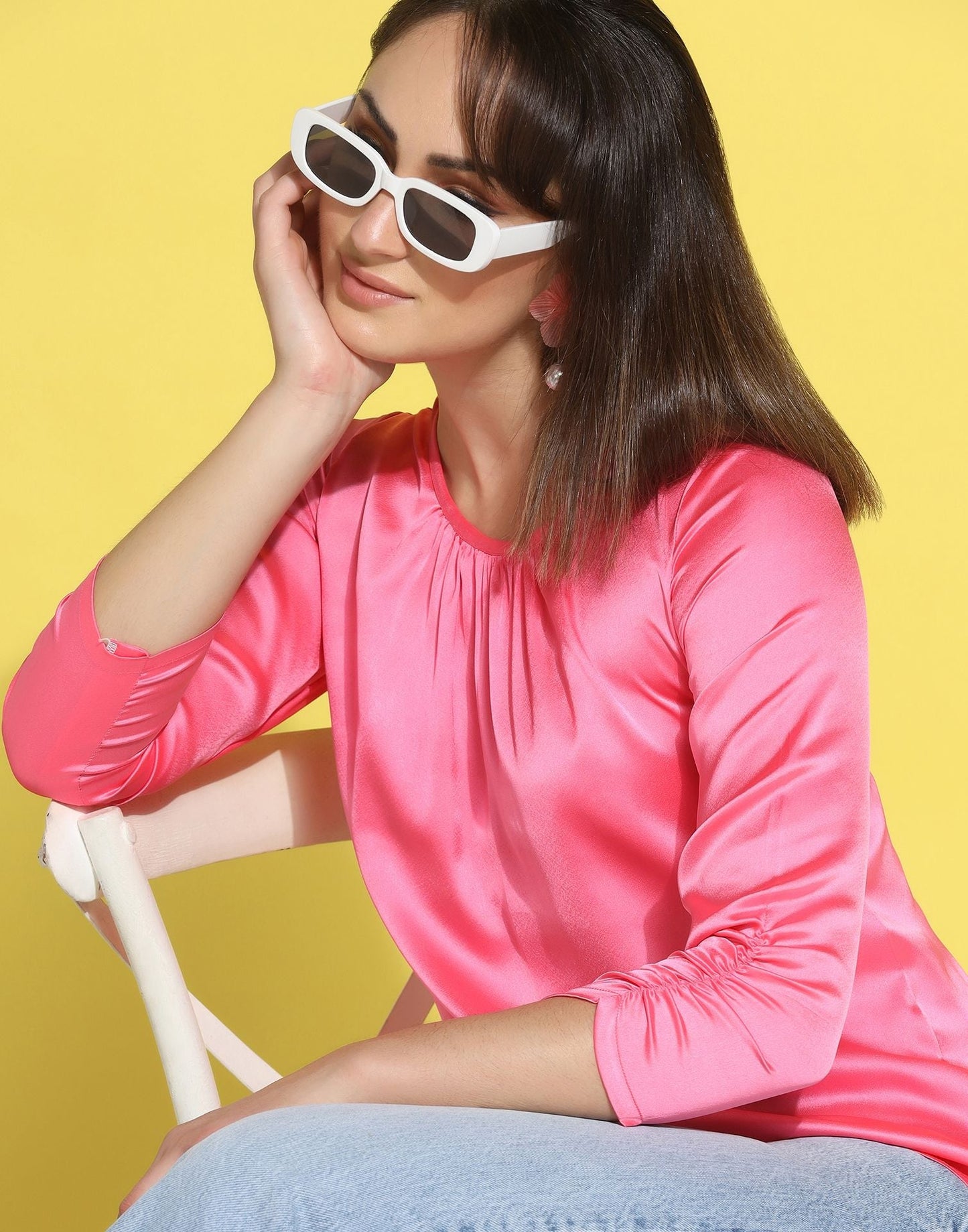 Pink Pleated Neck Top | Sudathi