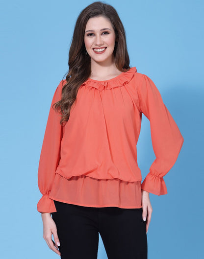 Orange Ruffle detail Top | Sudathi