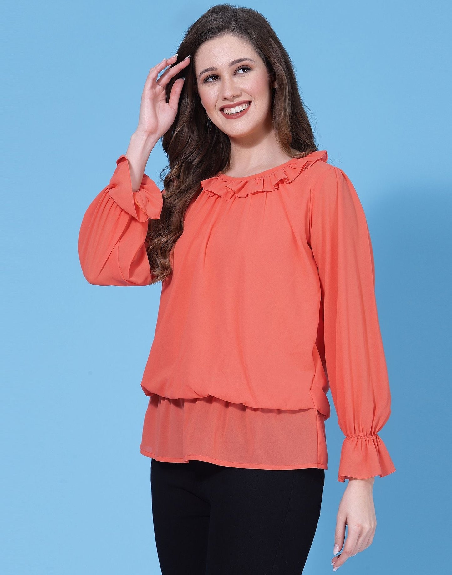 Orange Ruffle detail Top | Sudathi