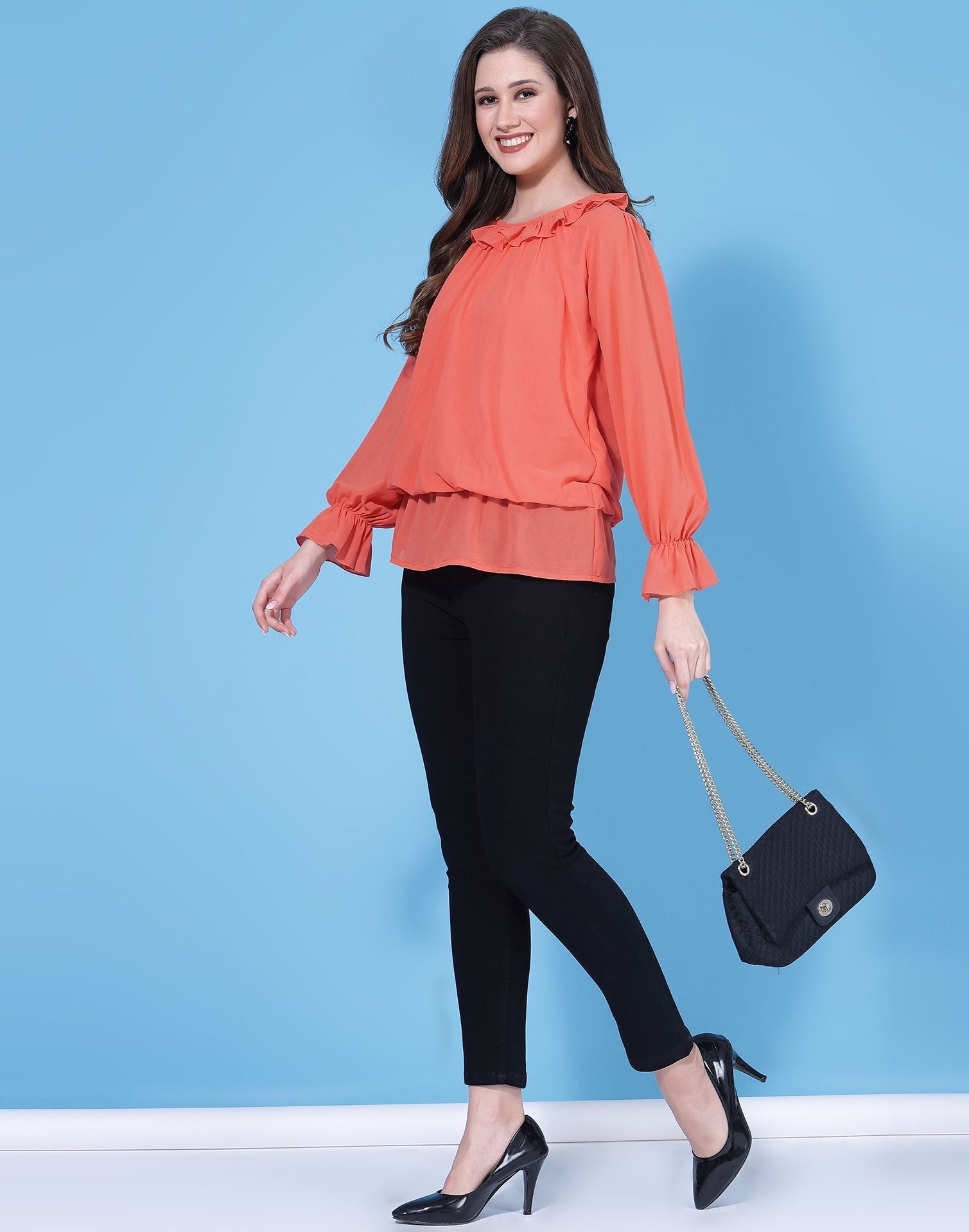 Orange Ruffle detail Top | Sudathi