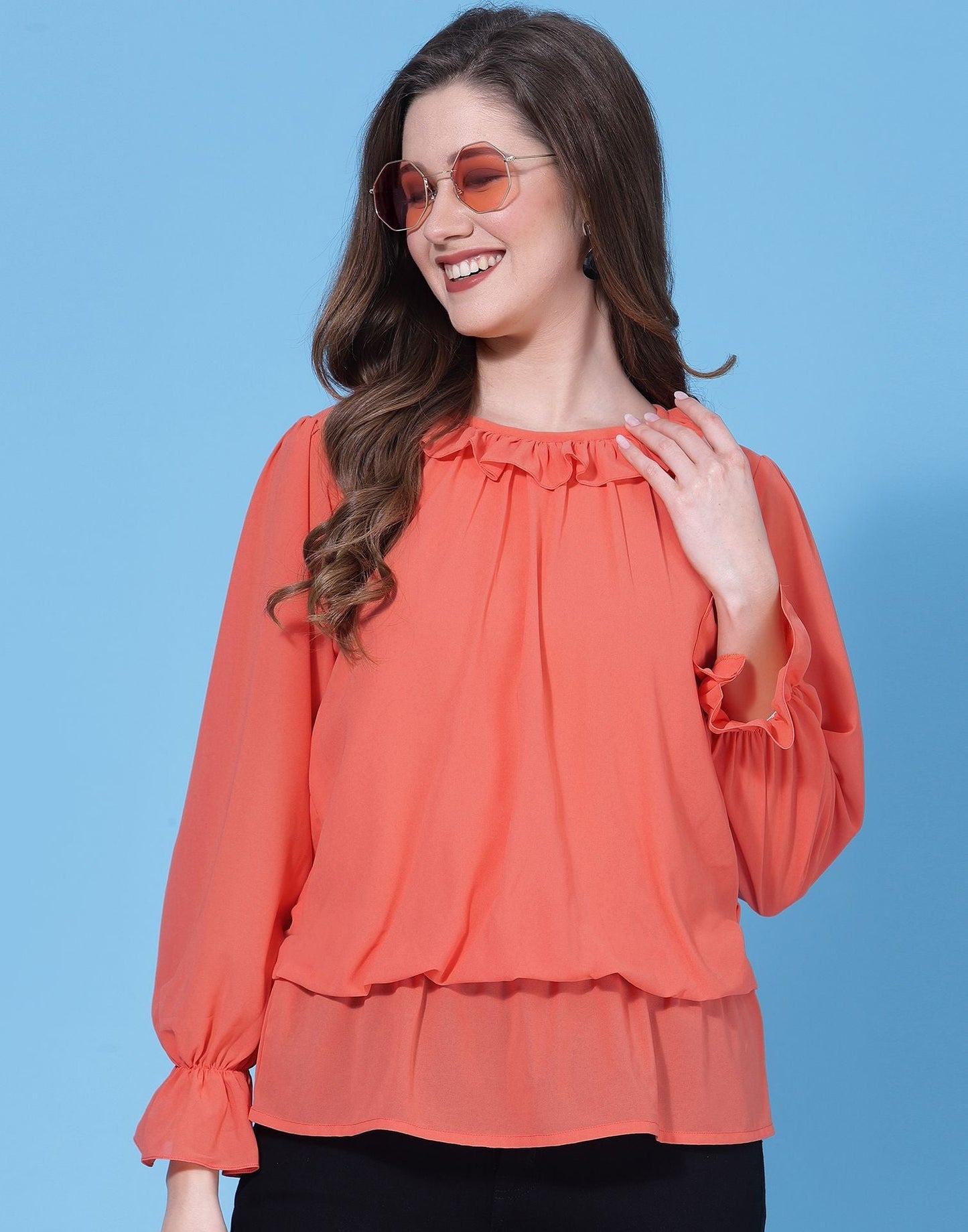 Orange Ruffle detail Top | Sudathi