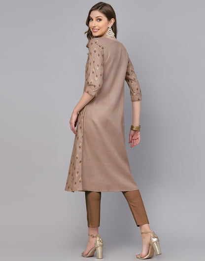 Beige Plain Cotton A-Line Kurta