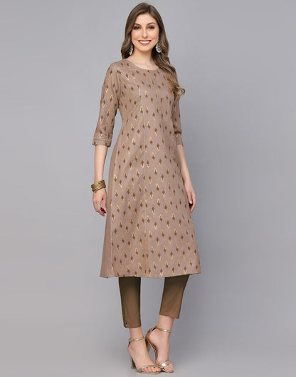Beige Plain Cotton A-Line Kurta
