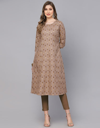 Beige Plain Cotton A-Line Kurta