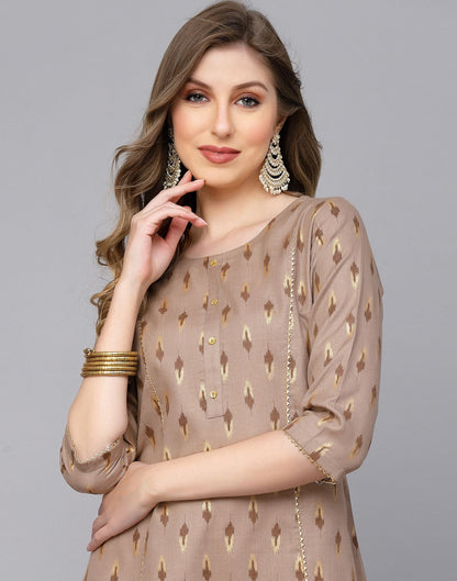 Beige Plain Cotton A-Line Kurta