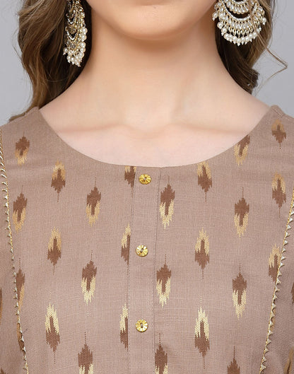 Beige Plain Cotton A-Line Kurta
