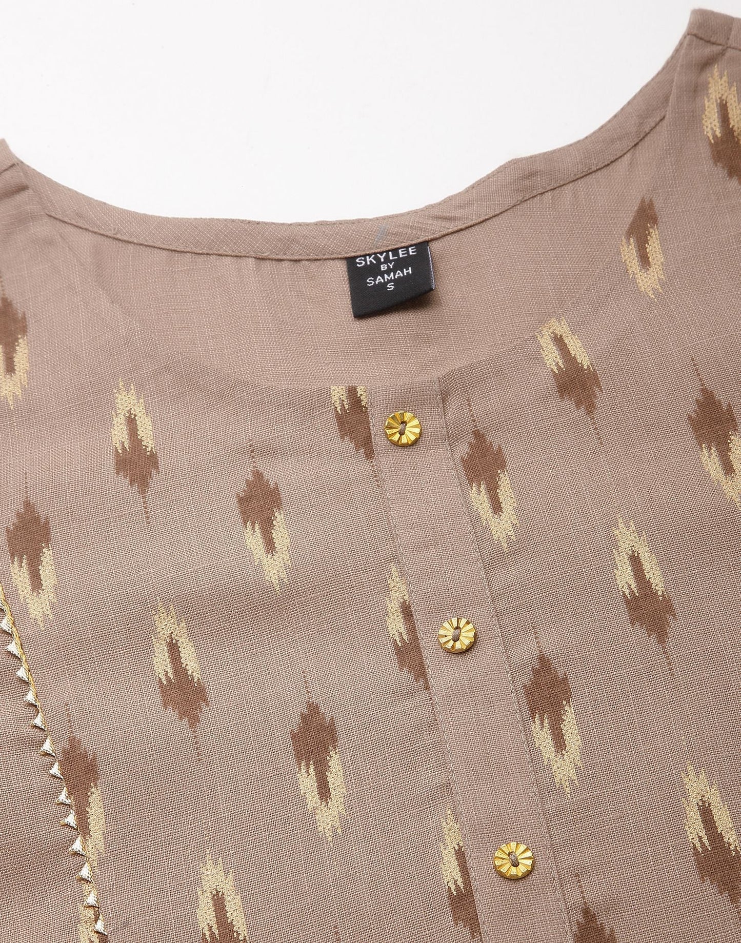 Beige Plain Cotton A-Line Kurta