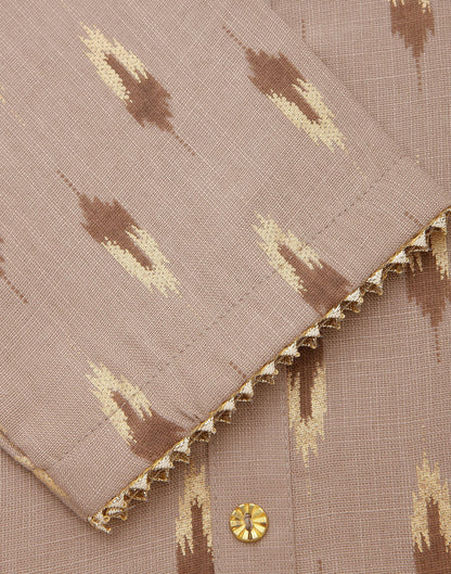 Beige Plain Cotton A-Line Kurta