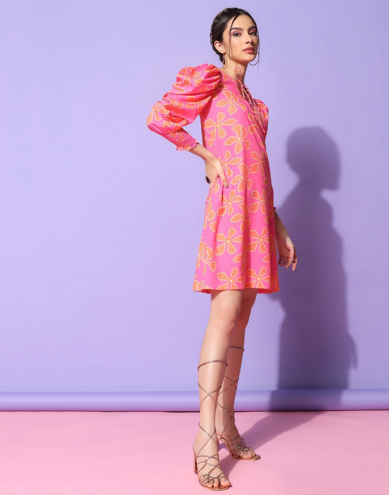 Pink Puff sleeve dress | Leemboodi