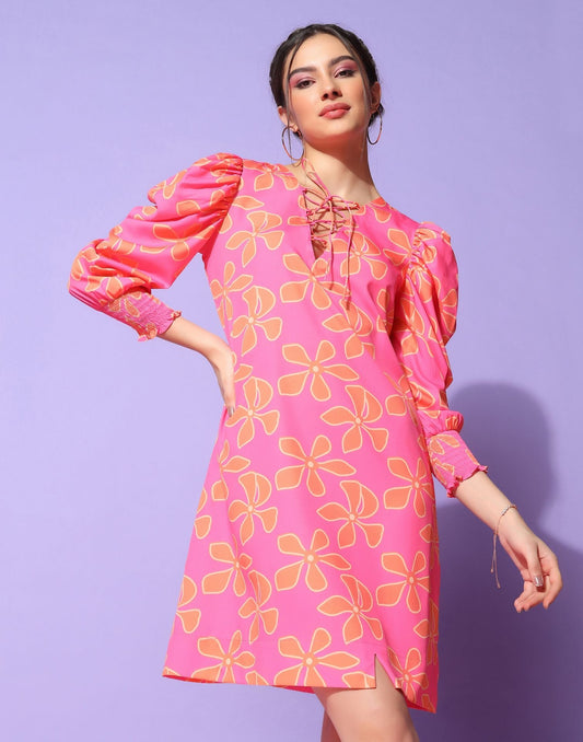 Pink Puff sleeve dress | Leemboodi