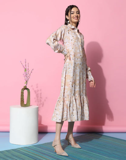 Beige Patterned Shirt Dress | Sudathi