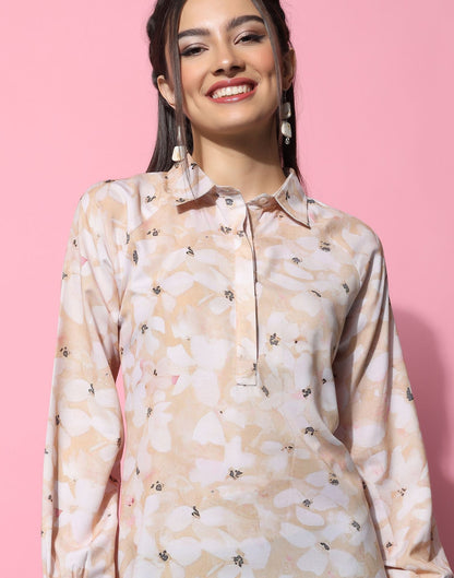 Beige Patterned Shirt Dress | Sudathi