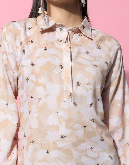 Beige Patterned Shirt Dress | Sudathi