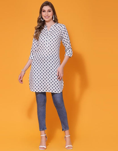 White Cotton Printed Straight Kurta | Sudathi