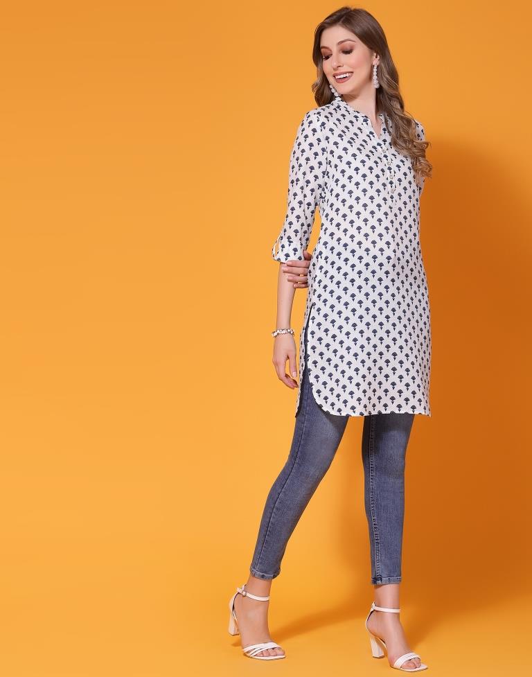 White Cotton Printed Straight Kurta | Sudathi