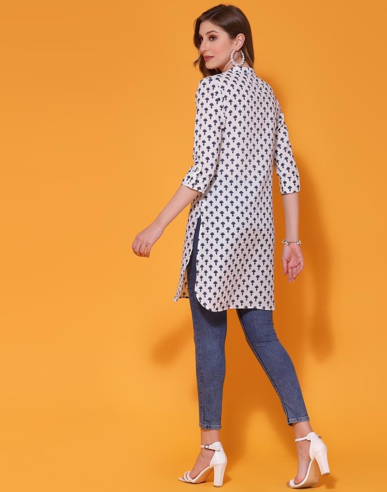 White Cotton Printed Straight Kurta | Sudathi