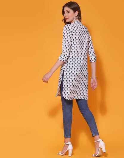 White Cotton Printed Straight Kurta | Sudathi