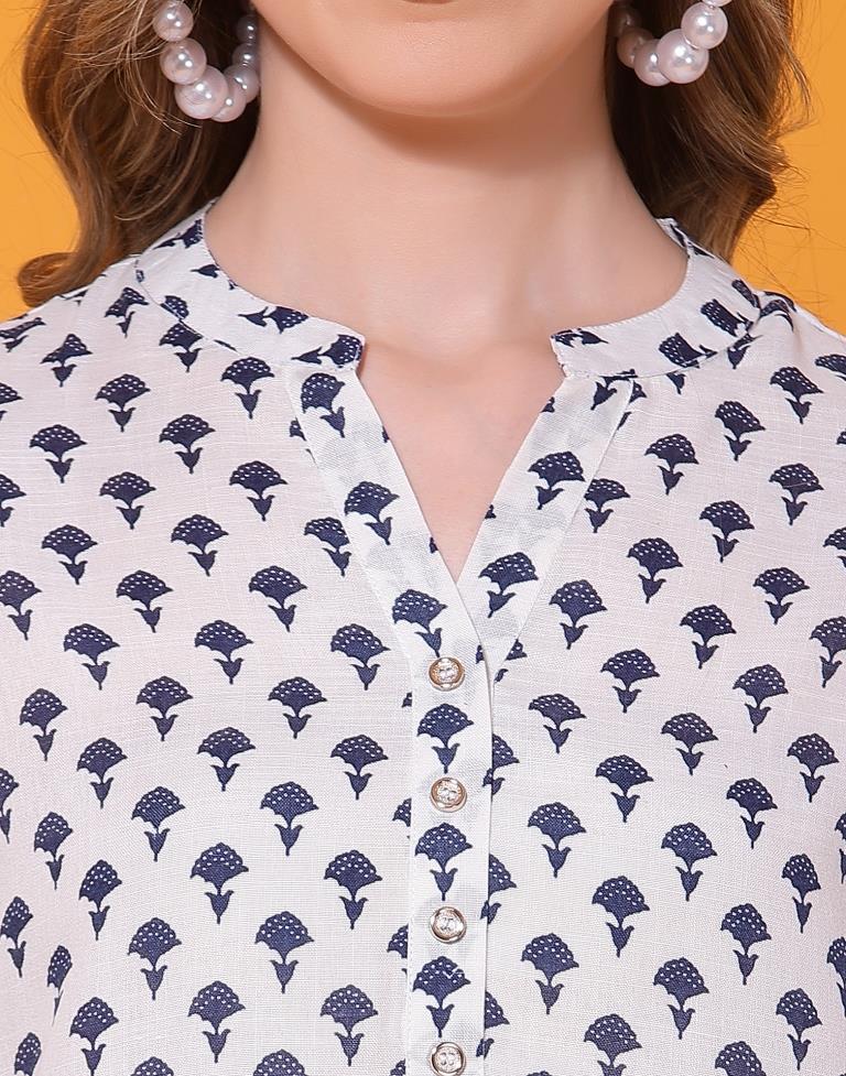 White Cotton Printed Straight Kurta | Sudathi