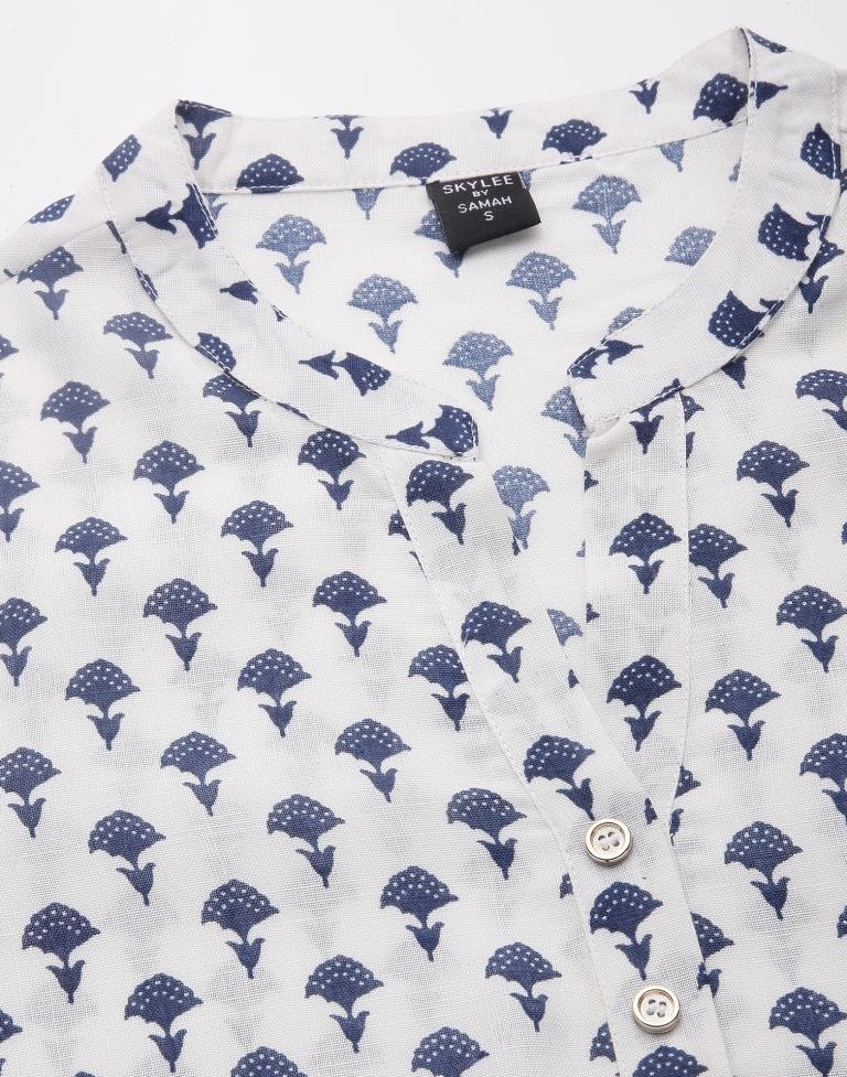 White Cotton Printed Straight Kurta | Sudathi