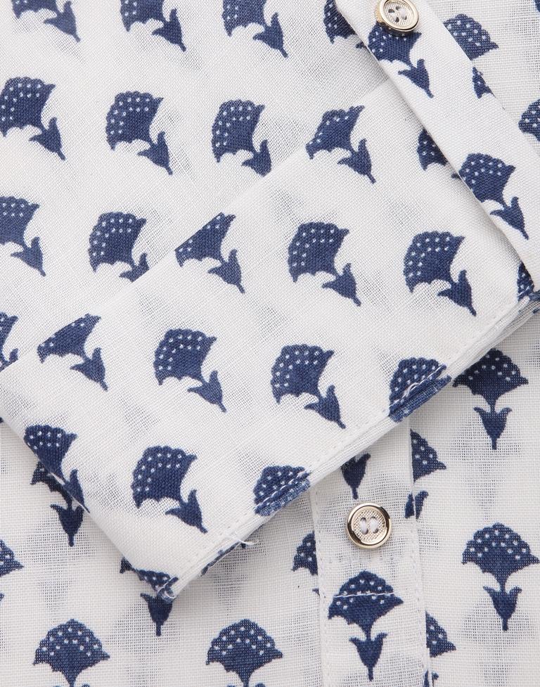 White Cotton Printed Straight Kurta | Sudathi