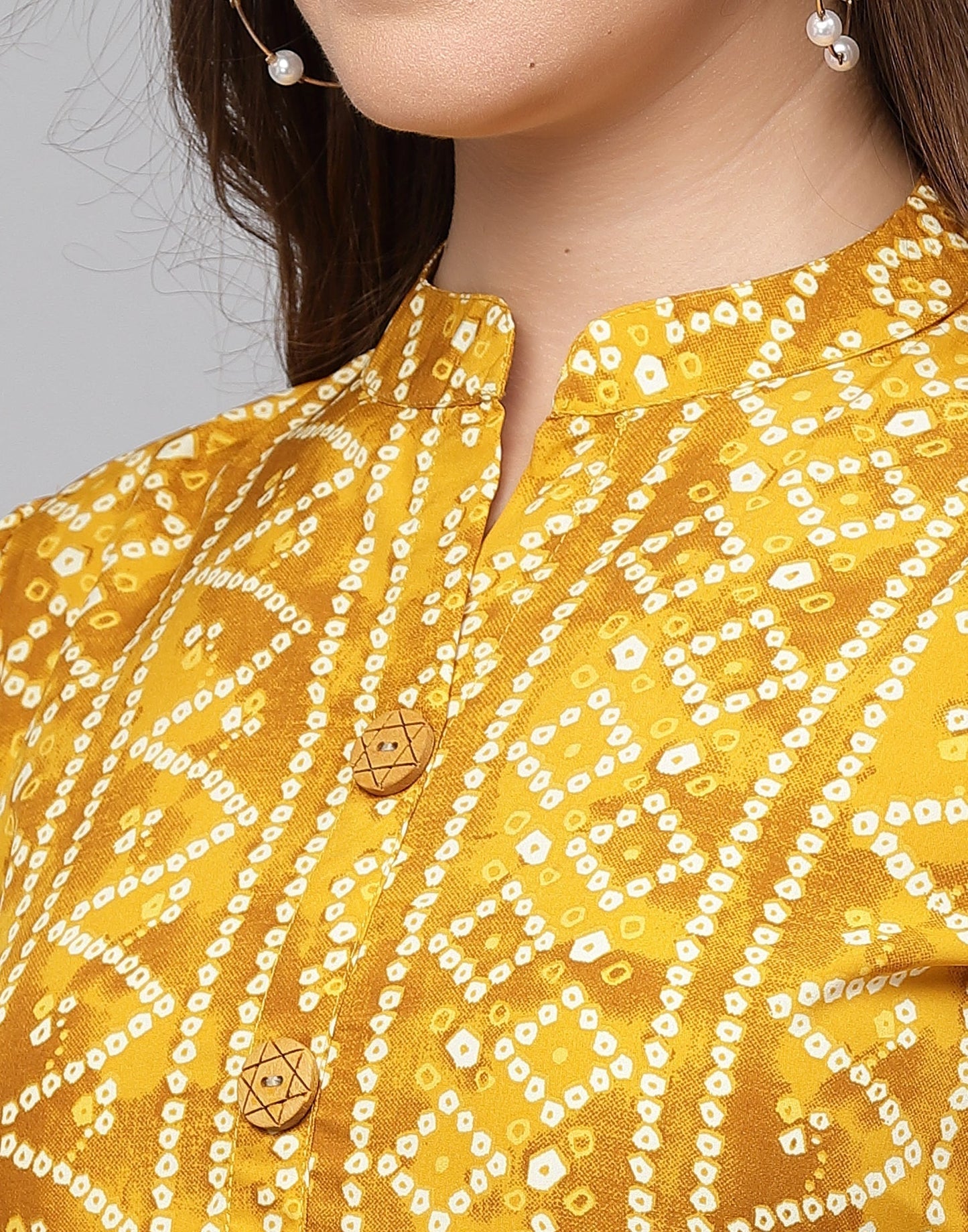 Yellow Gathered Bandhani Printed Top | Leemboodi