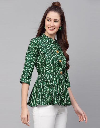 Green Gathered Bandhani Printed Top | Sudathi