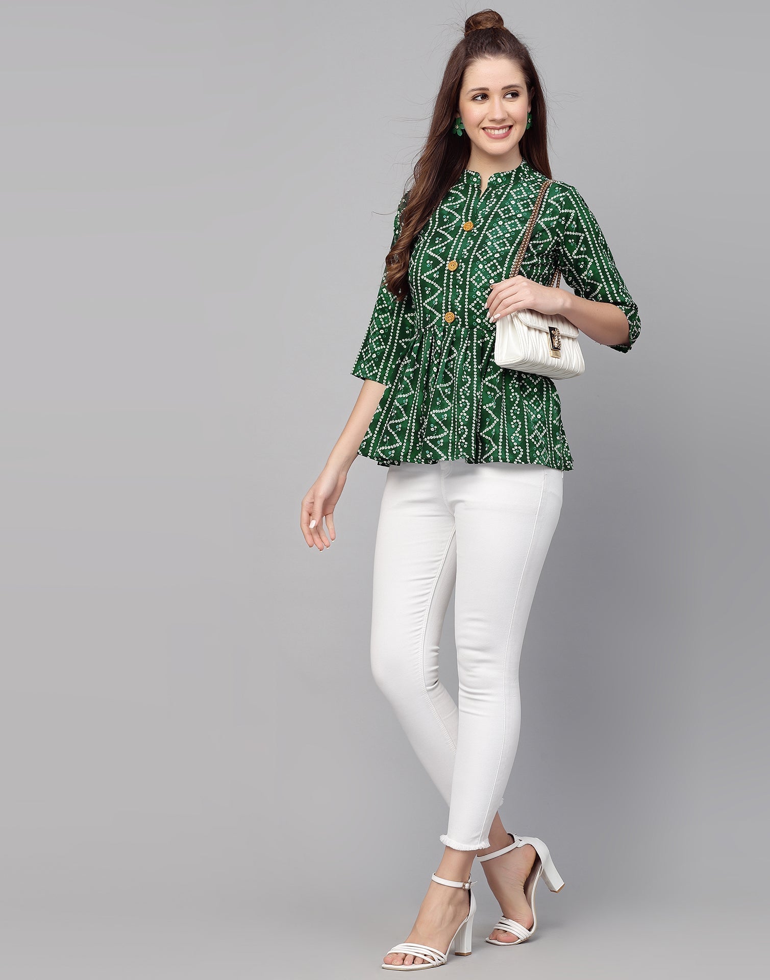 Green Gathered Bandhani Printed Top | Sudathi
