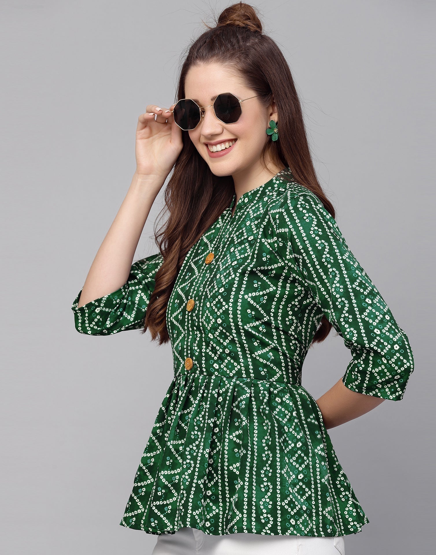 Green Gathered Bandhani Printed Top | Sudathi