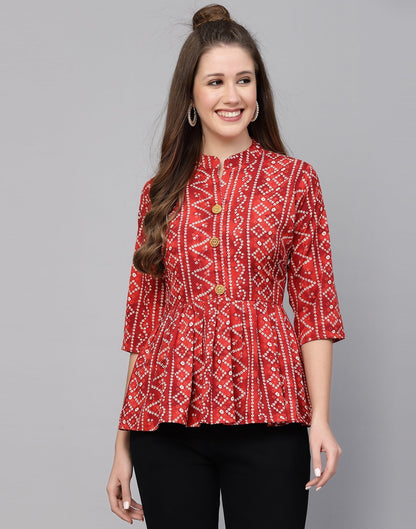 Red Gathered Bandhani Printed Top | Sudathi