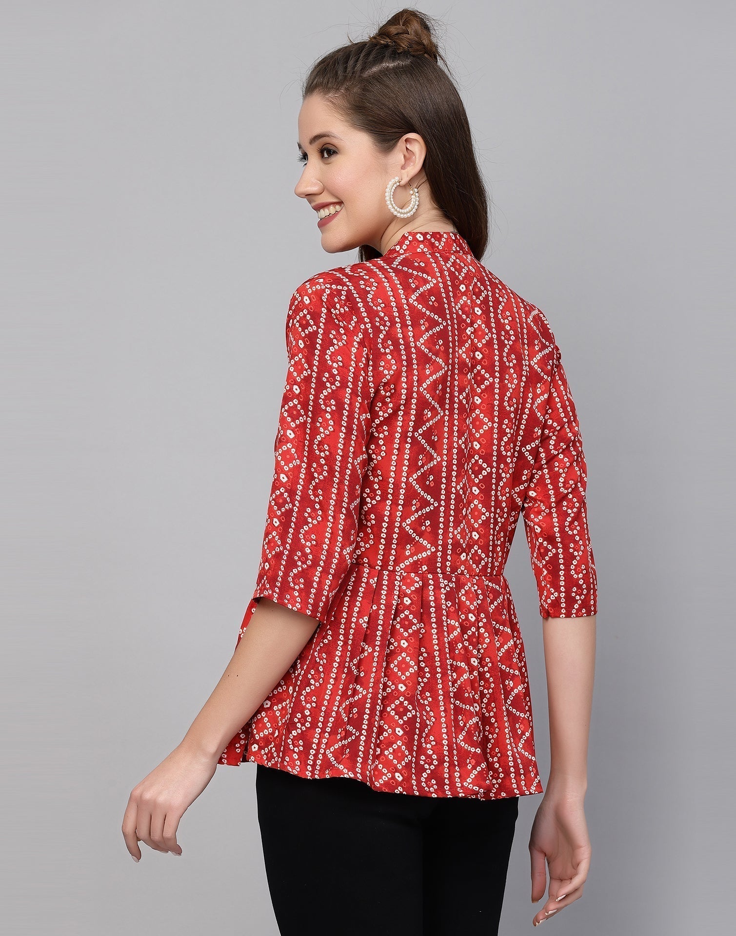 Red Gathered Bandhani Printed Top | Sudathi