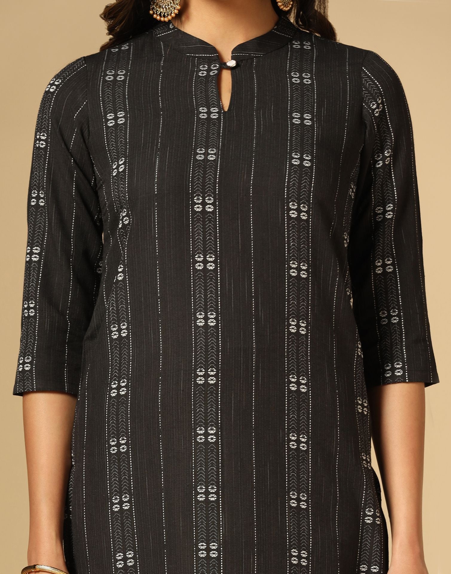 Black Cotton Woven Straight Kurta With Pant And Dupatta | Leemboodi