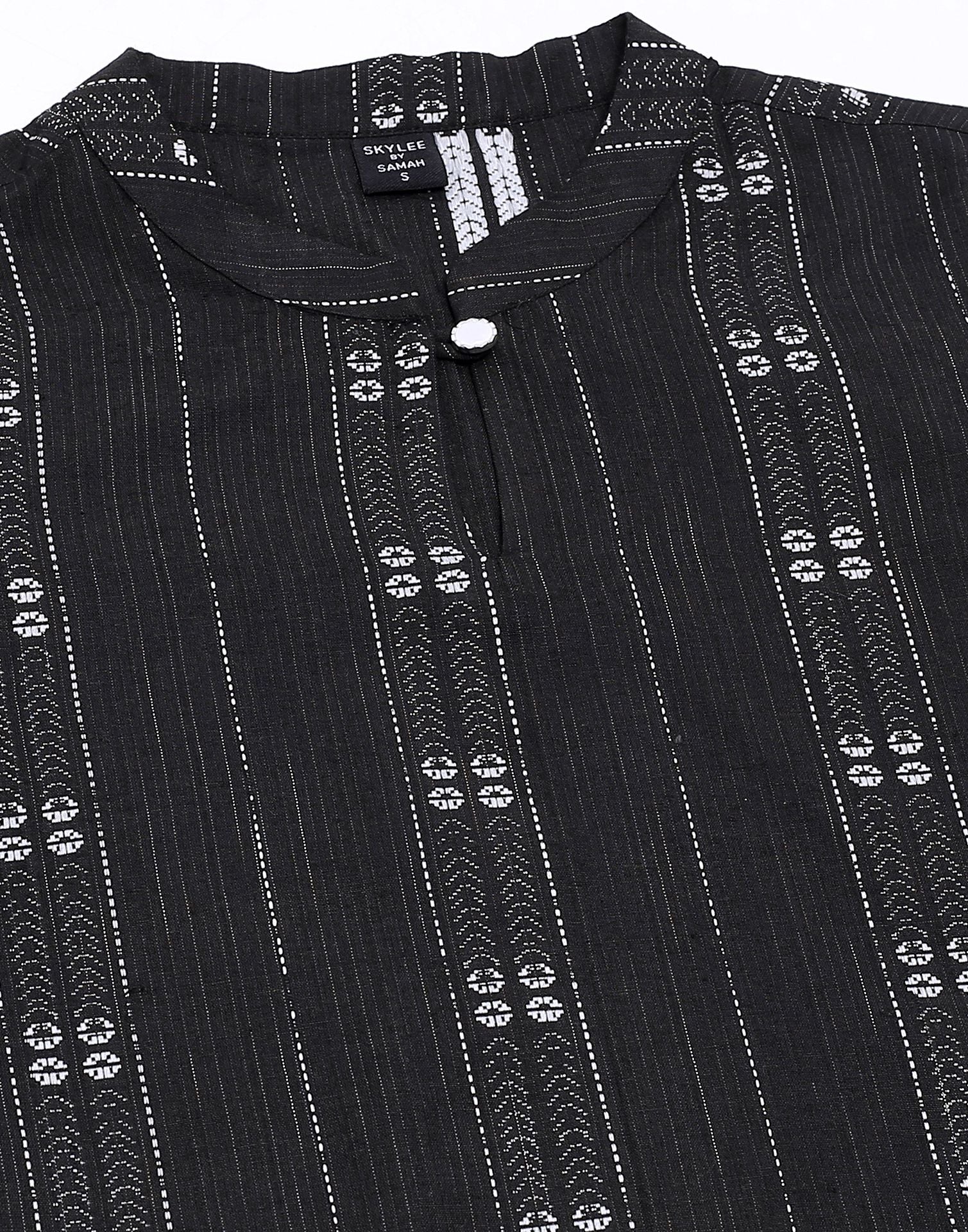 Black Cotton Woven Straight Kurta With Pant Set | Leemboodi