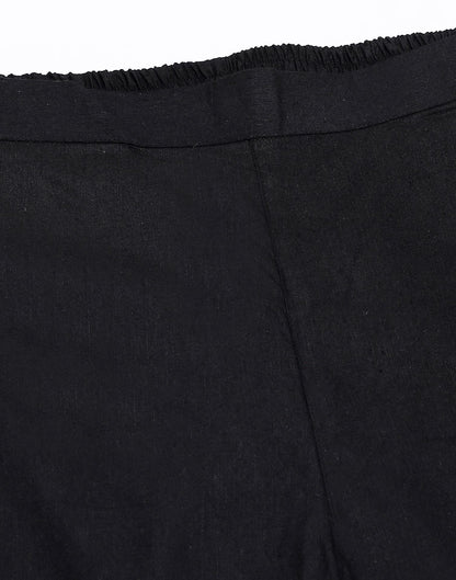 Black Cotton Woven Straight Kurta With Pant Set | Leemboodi