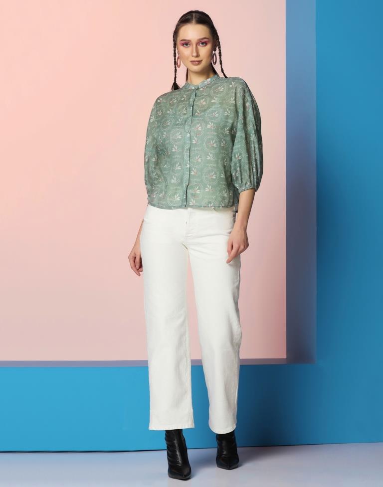 Light Green Rayon Printed Shirt | Sudathi