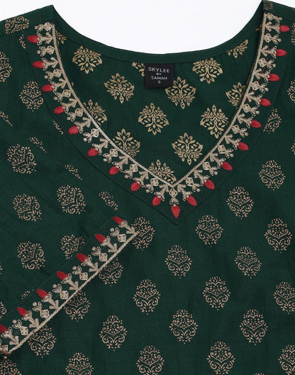 Dark Green Plain Chinnon A-Line Kurta