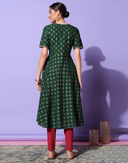 Dark Green Plain Chinnon A-Line Kurta