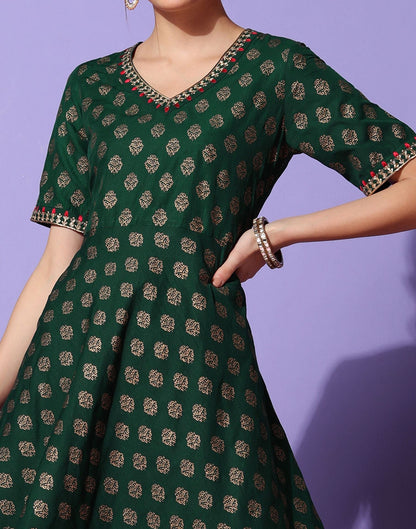 Dark Green Plain Chinnon A-Line Kurta