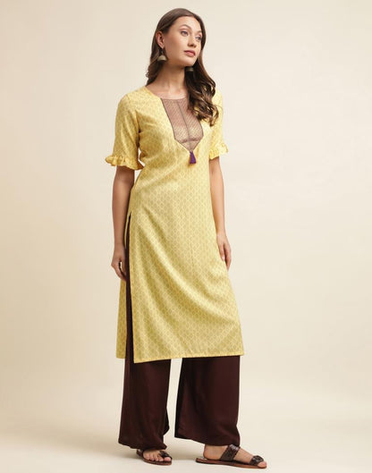 Yellow Cotton Printed Straight Kurta | Sudathi