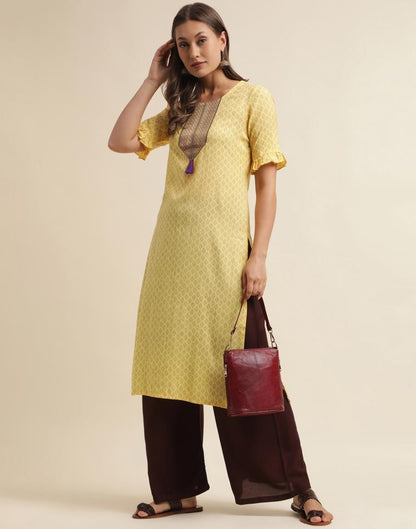 Yellow Cotton Printed Straight Kurta | Sudathi