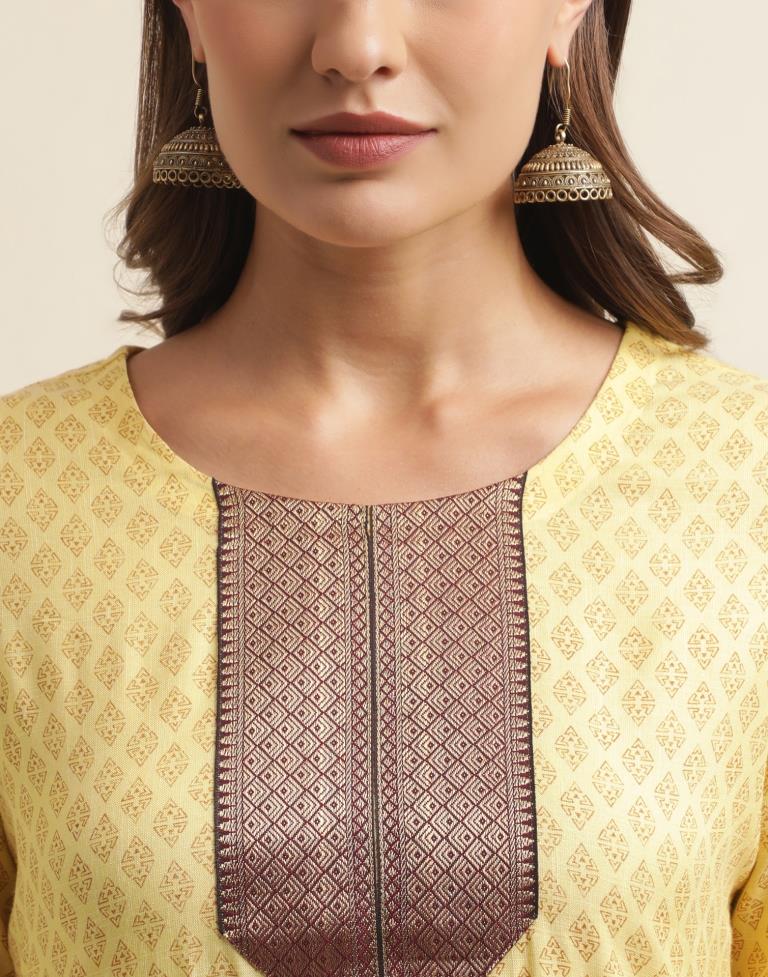 Yellow Cotton Printed Straight Kurta | Sudathi