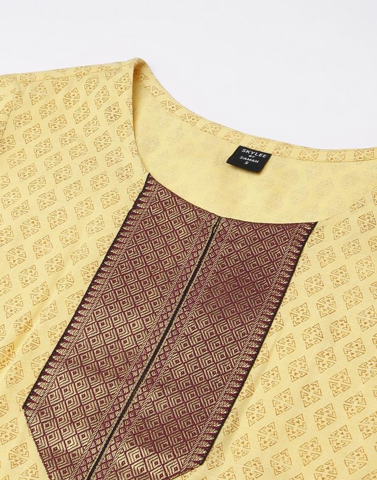 Yellow Cotton Printed Straight Kurta | Sudathi