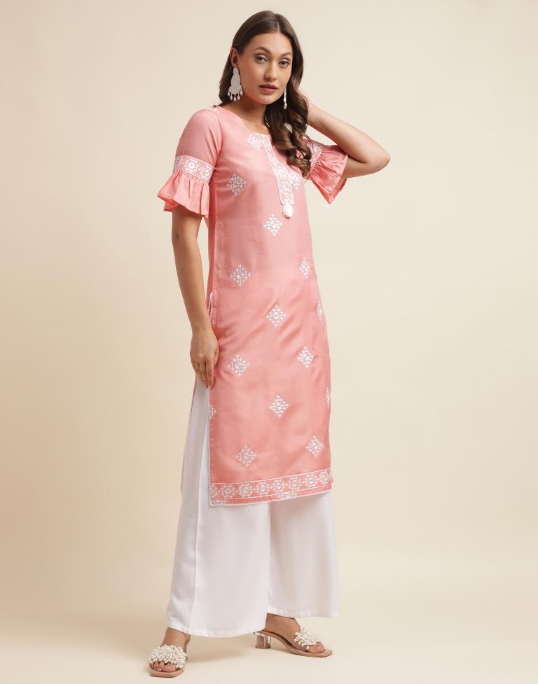 Peach Embroidered Kurta