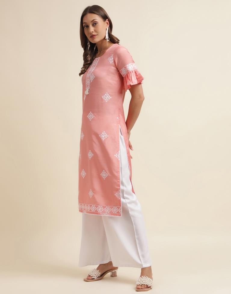 Peach Embroidered Kurta