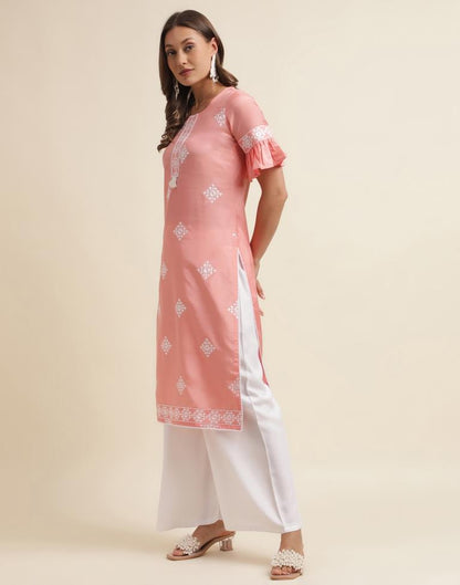 Peach Embroidered Kurta