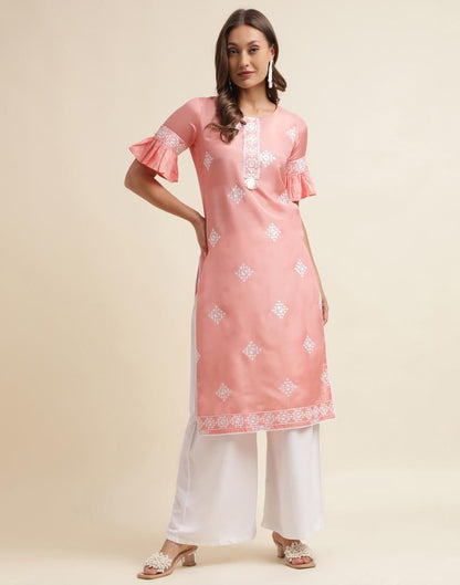 Peach Embroidered Kurta