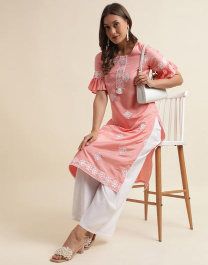 Peach Embroidered Kurta
