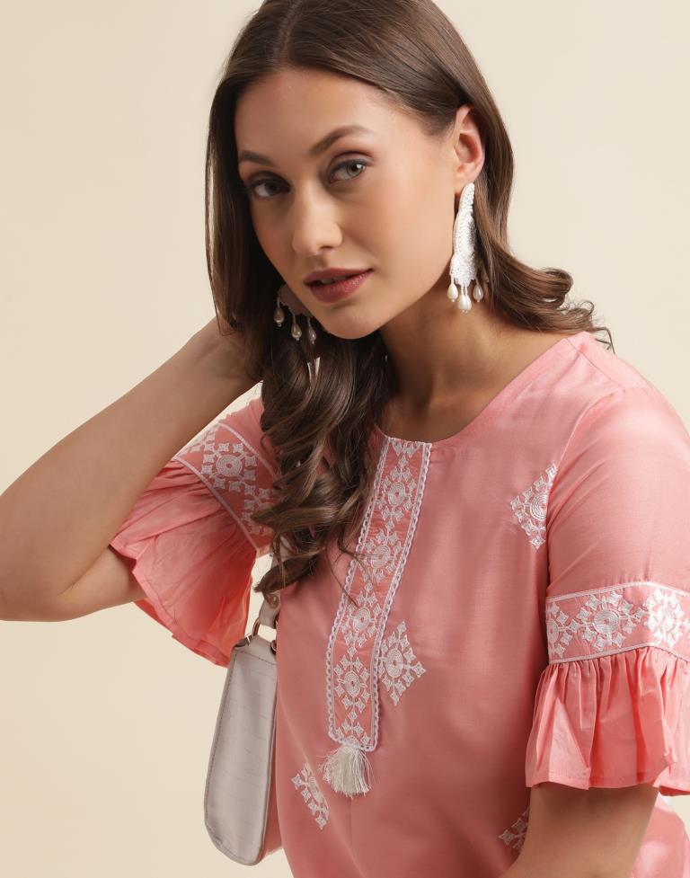 Peach Embroidered Kurta